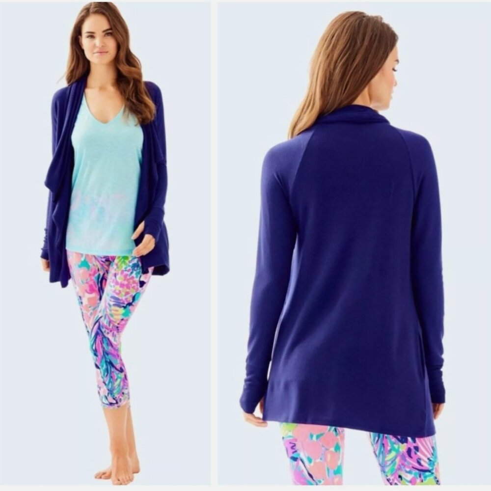 Lilly Pulitzer Elyssa Waterfall Wrap‎ True Navy Luxletic Sweater Cardigan Small